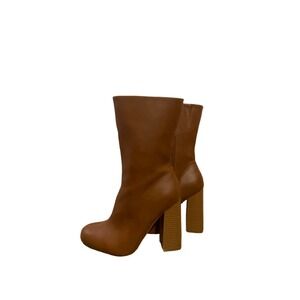 Truffle Women's Tan Faux Leather Almond Toe Block Heel Booties Size US 7 Euro38